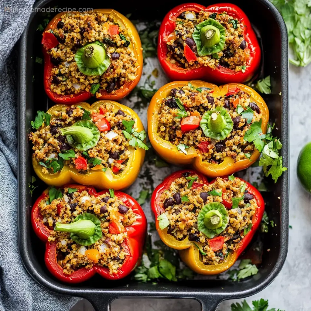 Vegan Quinoa and Lentil Stuffed Peppers