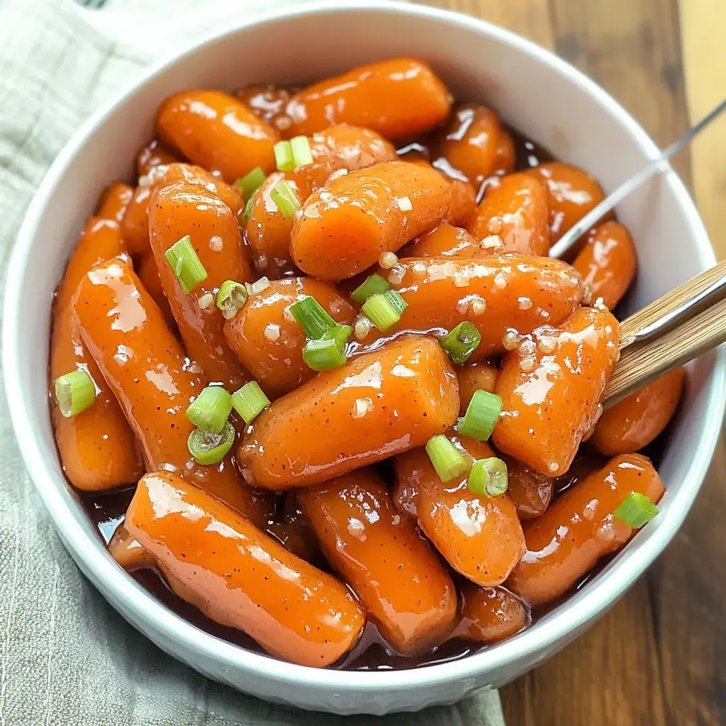 A bowl of glazed carrots garnished with chopped green onions.