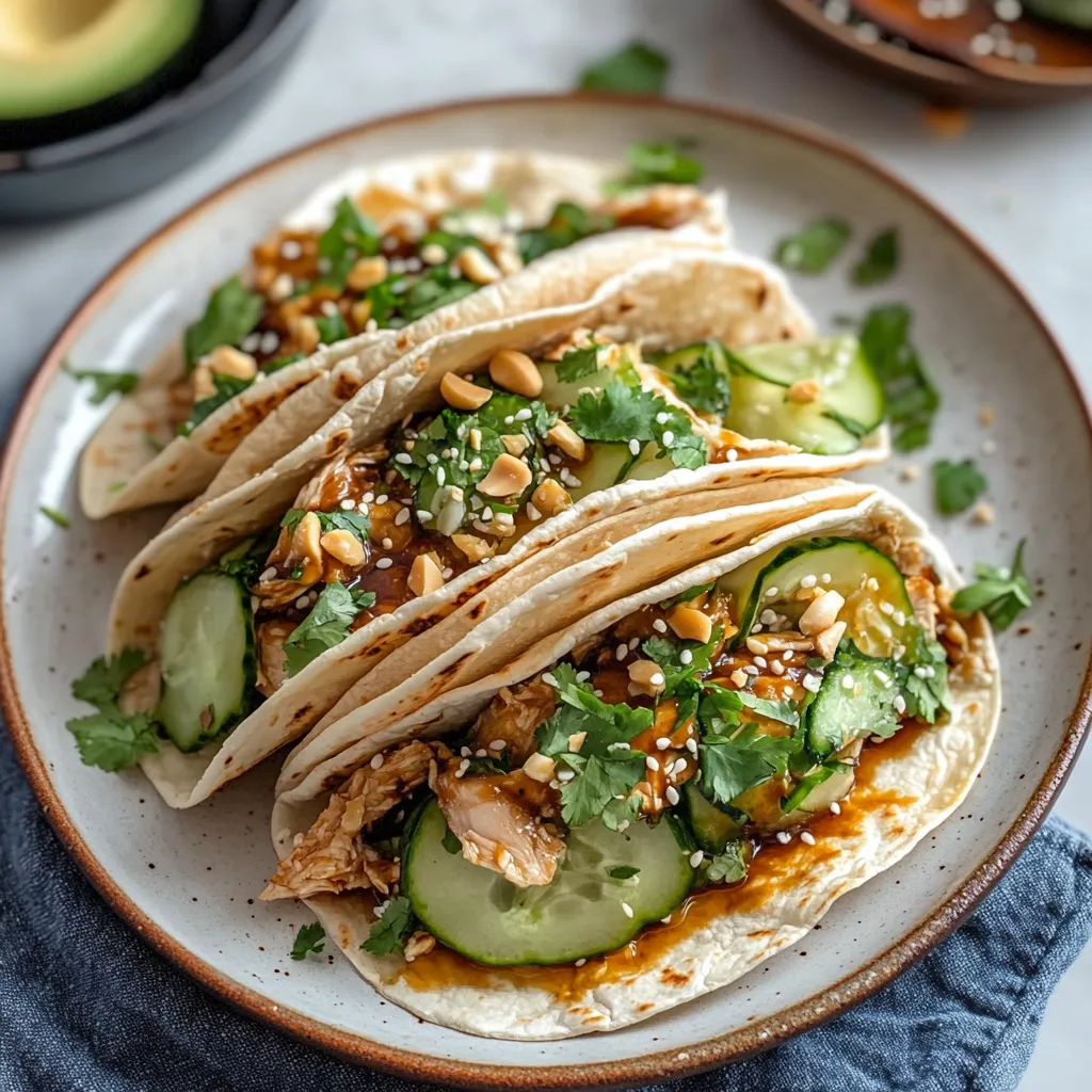 Teriyaki Chicken Tacos with creamy sesame cucumbers