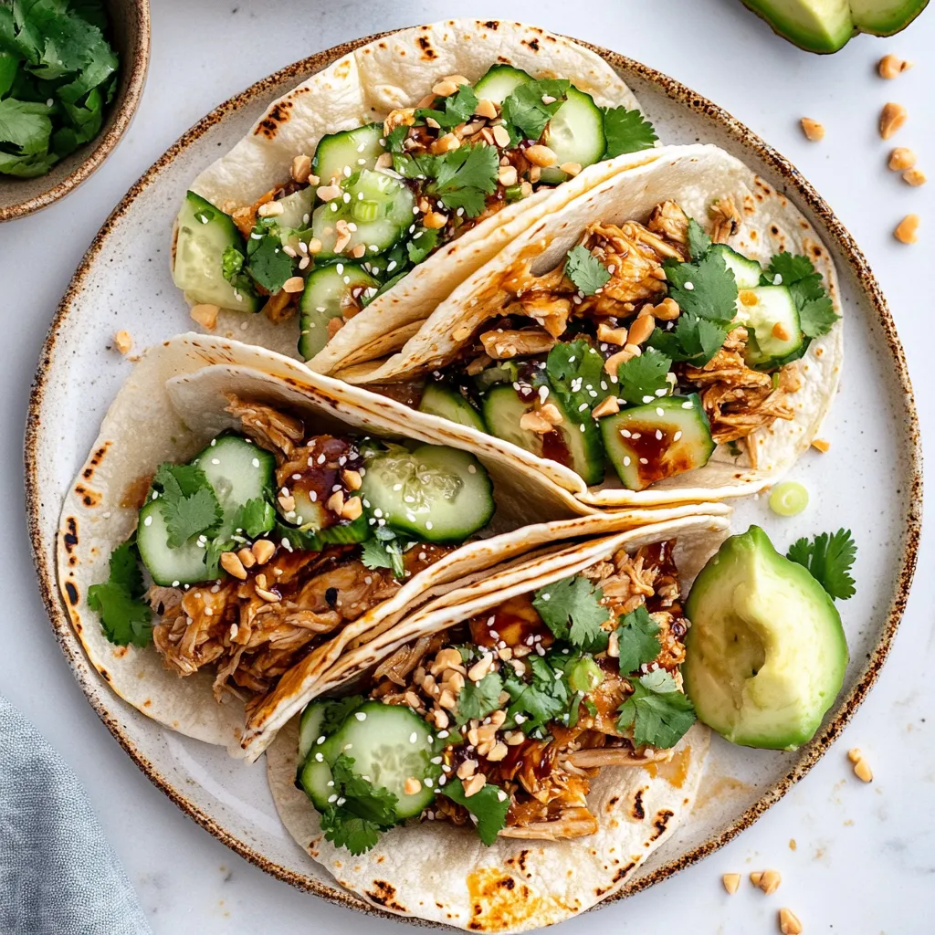 Teriyaki Chicken Tacos with creamy sesame cucumbers