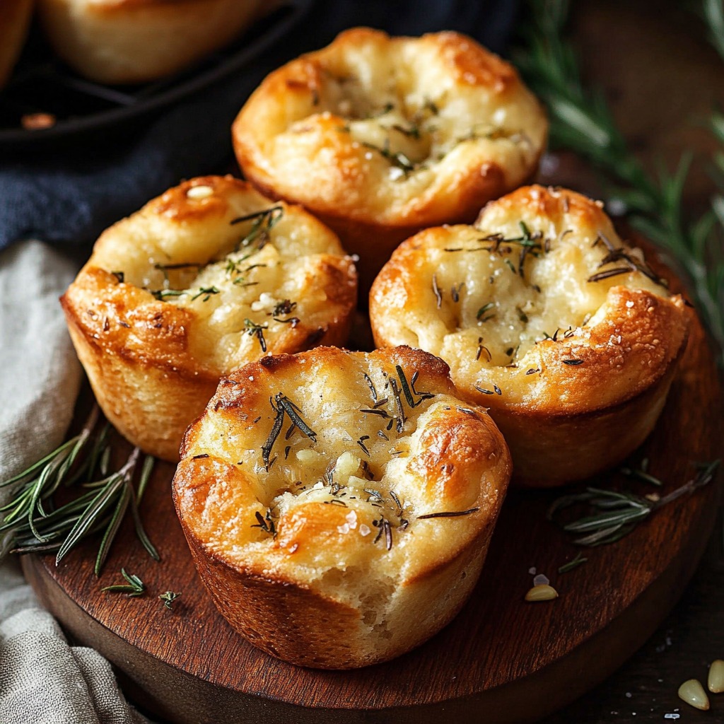 Easy Garlic Rosemary Focaccia Muffins