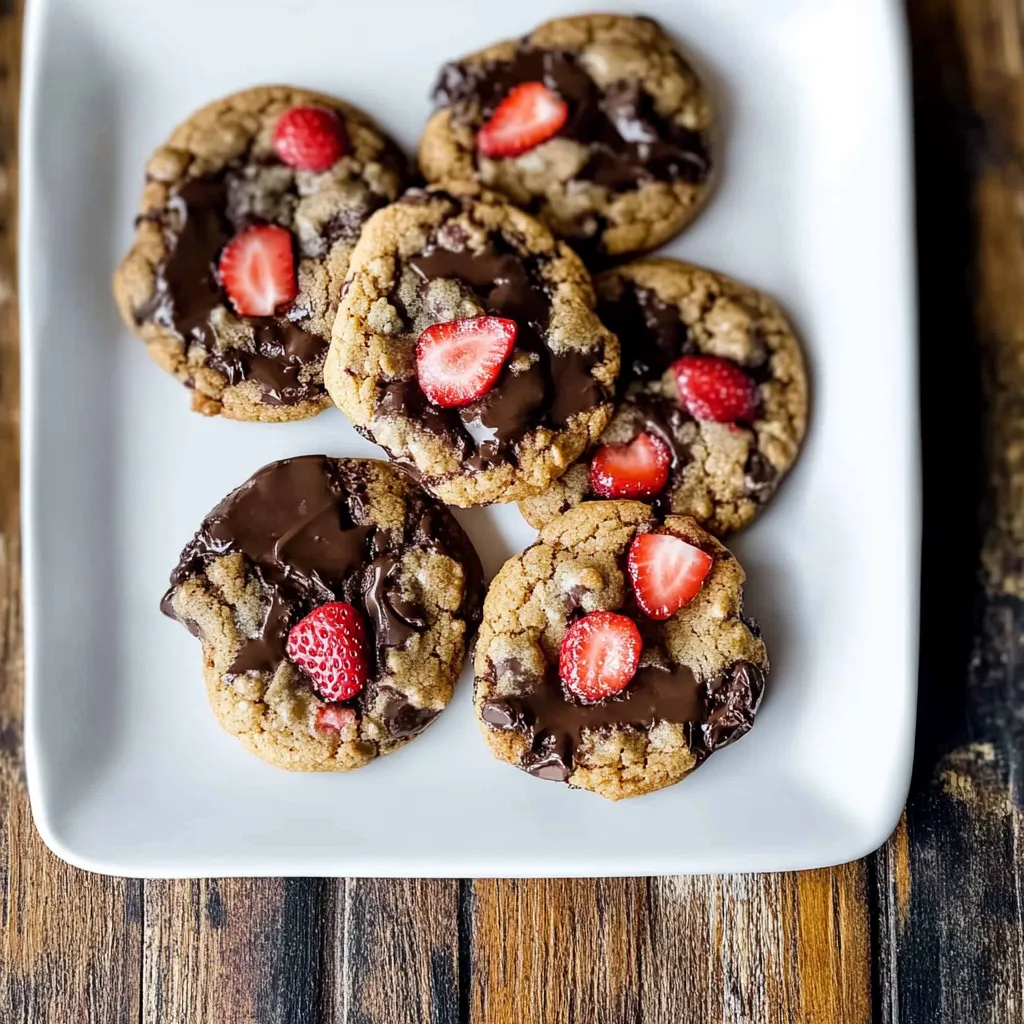 Strawberry Dark Chocolate Cookies In A White Plate