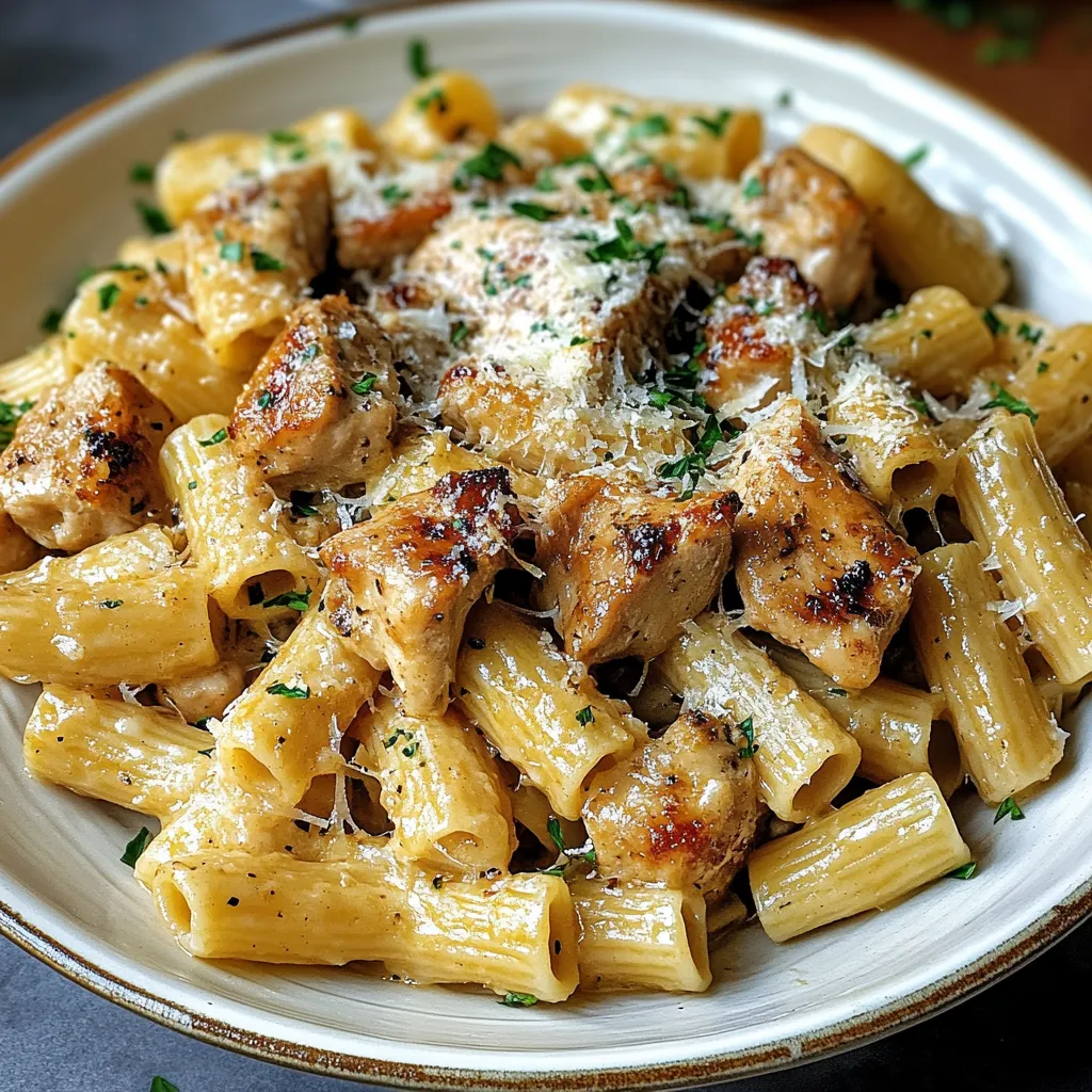 Creamy Garlic Butter Chicken and Rigatoni in Parmesan Sauce