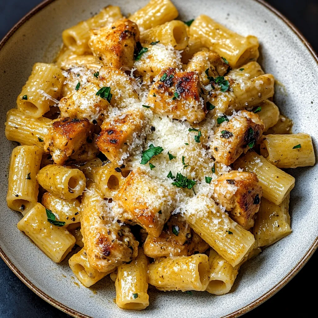 Easy Creamy Garlic Butter Chicken and Rigatoni in Parmesan Sauce