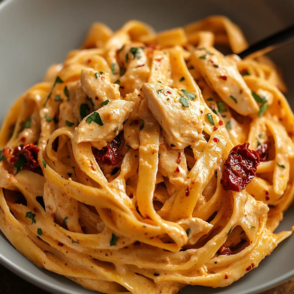 Creamy Sun Dried Tomato and Chicken Fettuccine