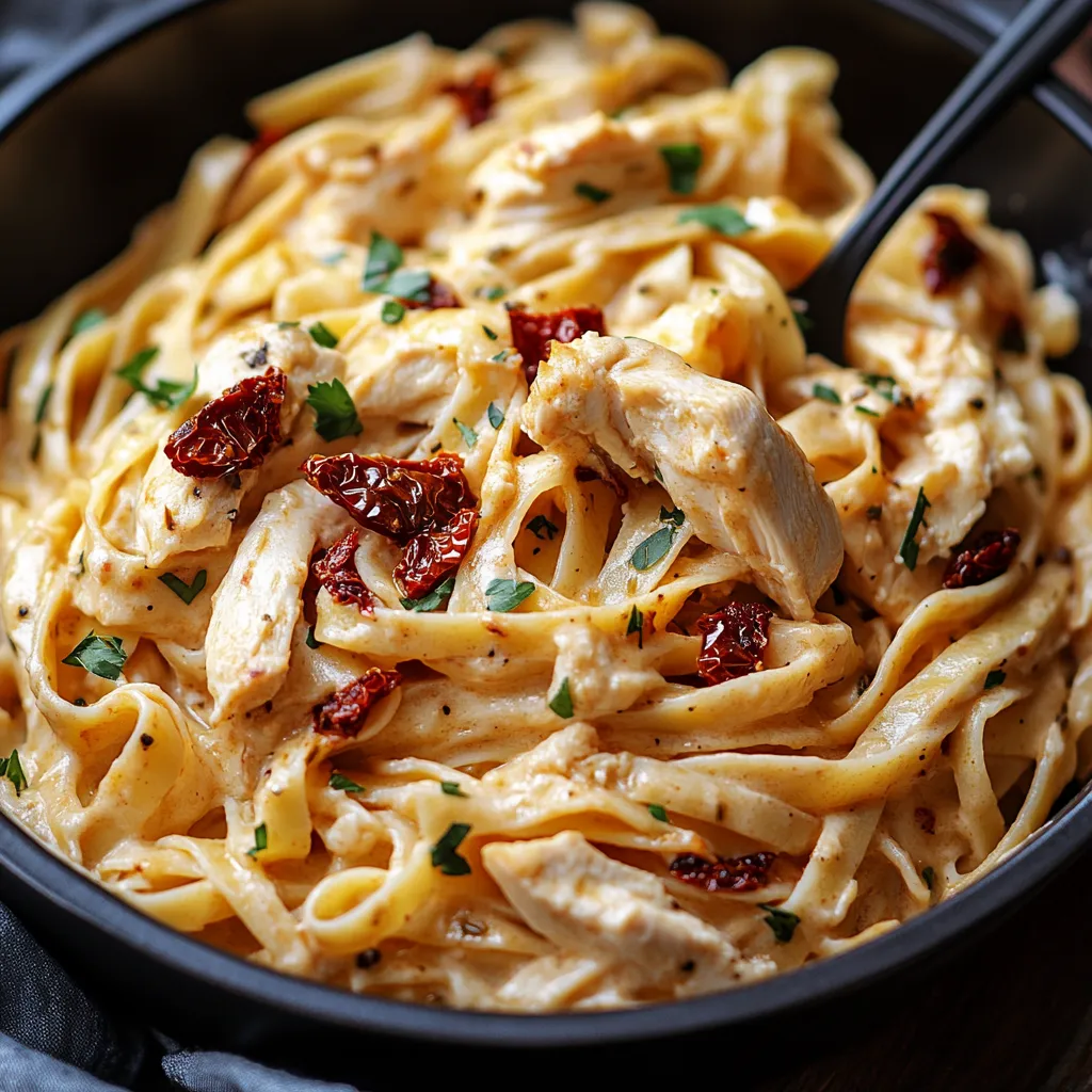 Easy Creamy Sun Dried Tomato and Chicken Fettuccine