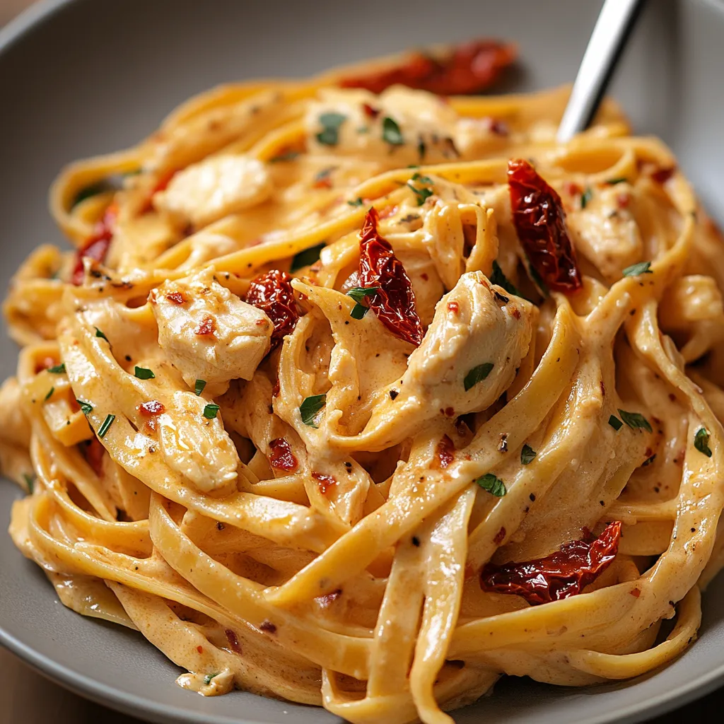 Delicious Creamy Sun Dried Tomato and Chicken Fettuccine