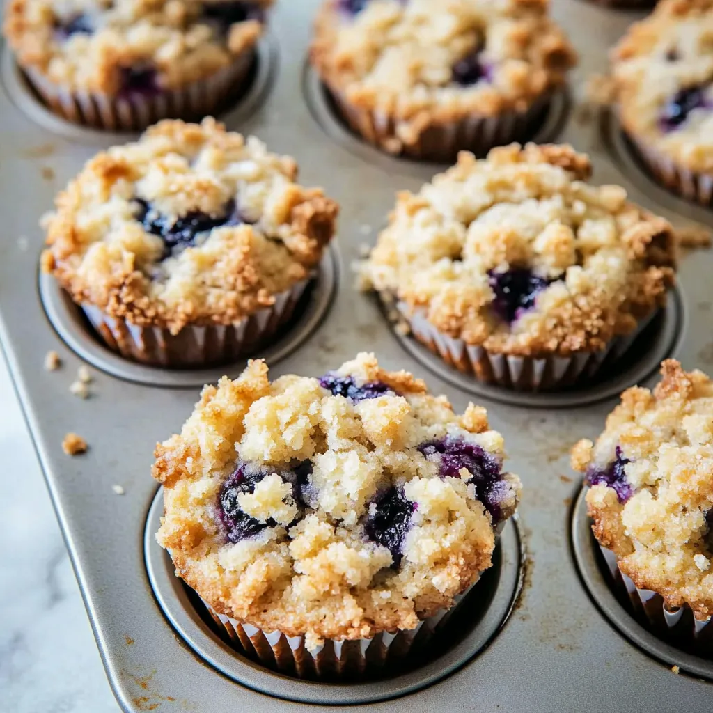 A tray of muffins with blueberries in them.