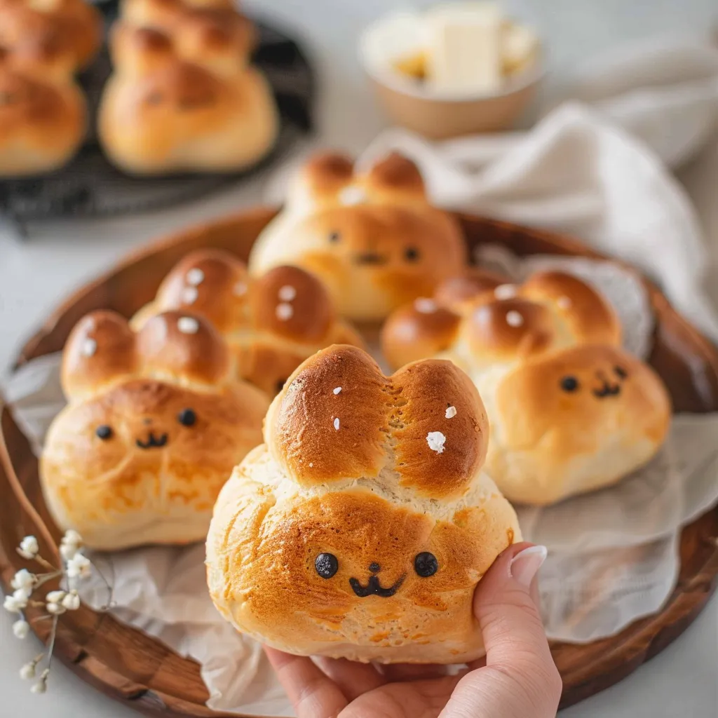 Someone holding a bun with a hand-drawn face on it.