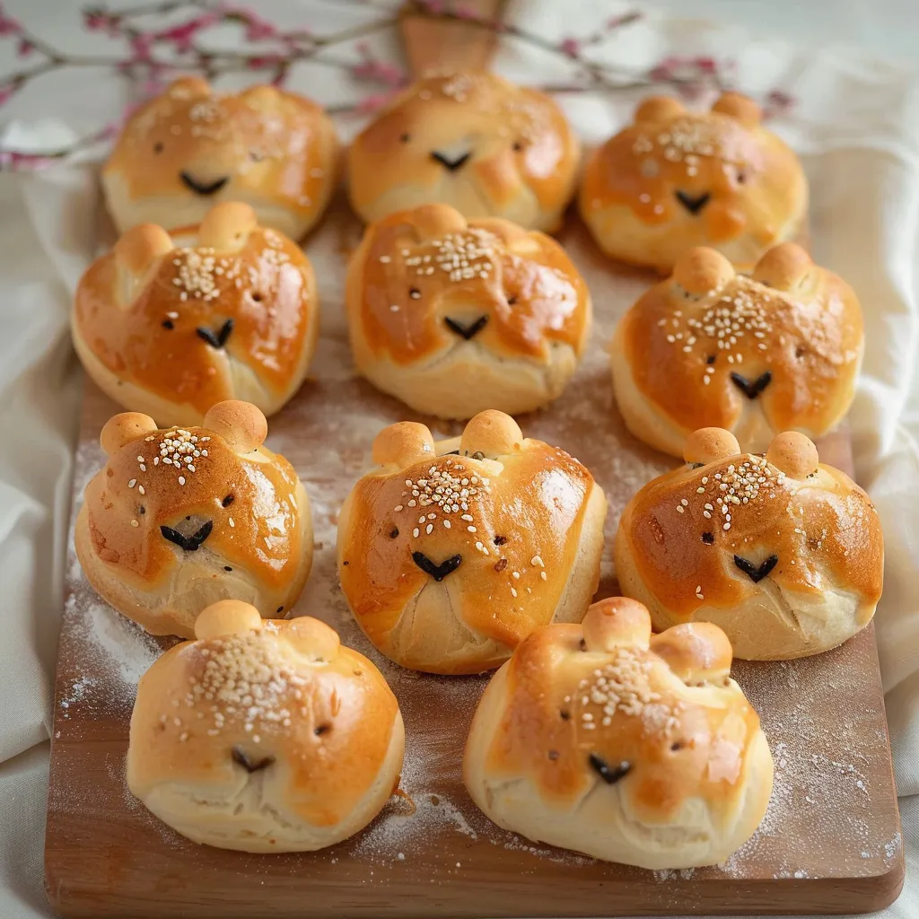 A wooden board with a bunch of bear shaped breads.