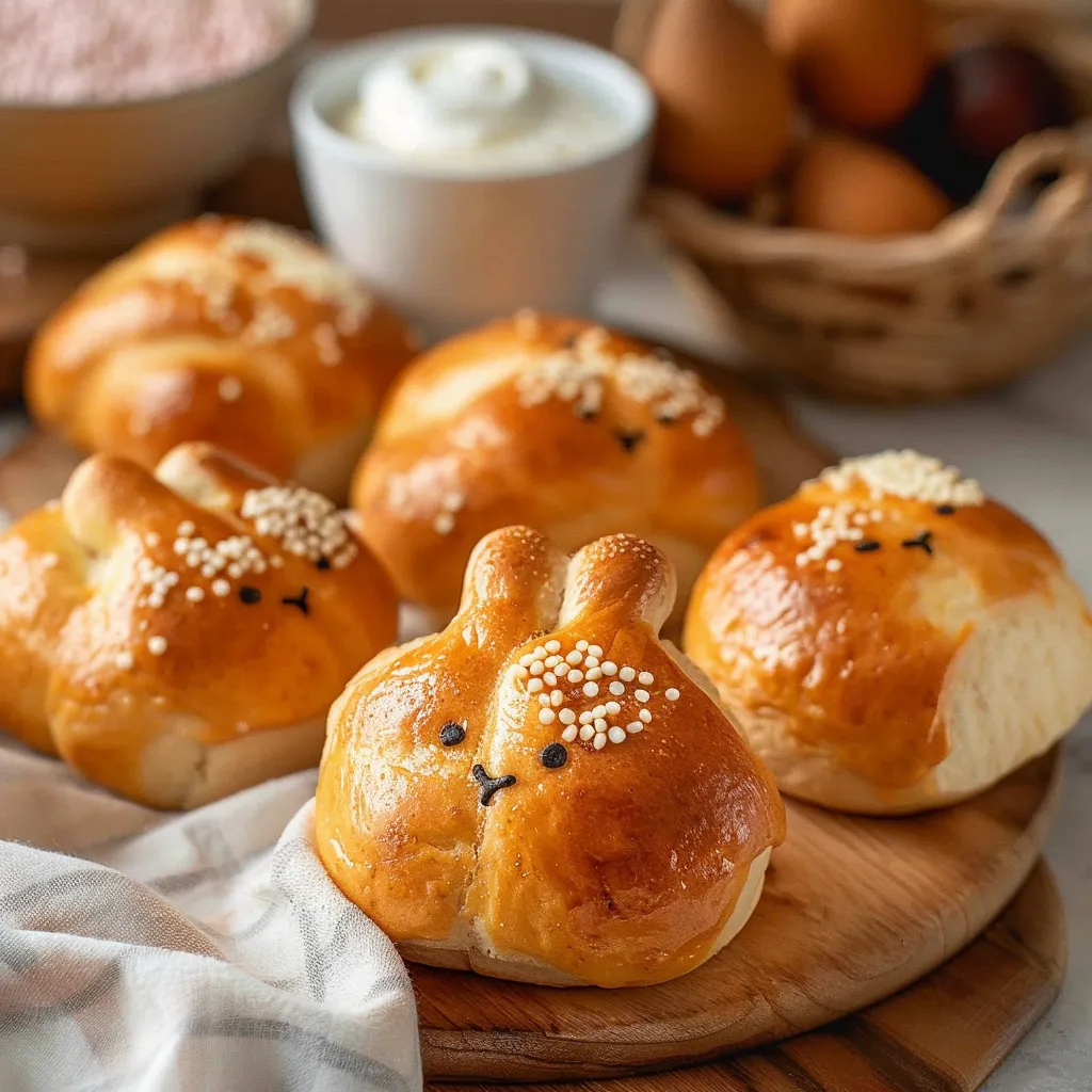 A plate of buns with eyes and noses on them.