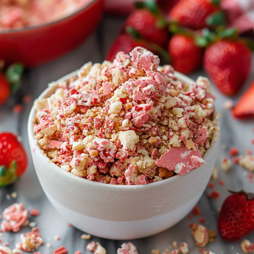 A mix of strawberries and crushed cookies in a bowl.