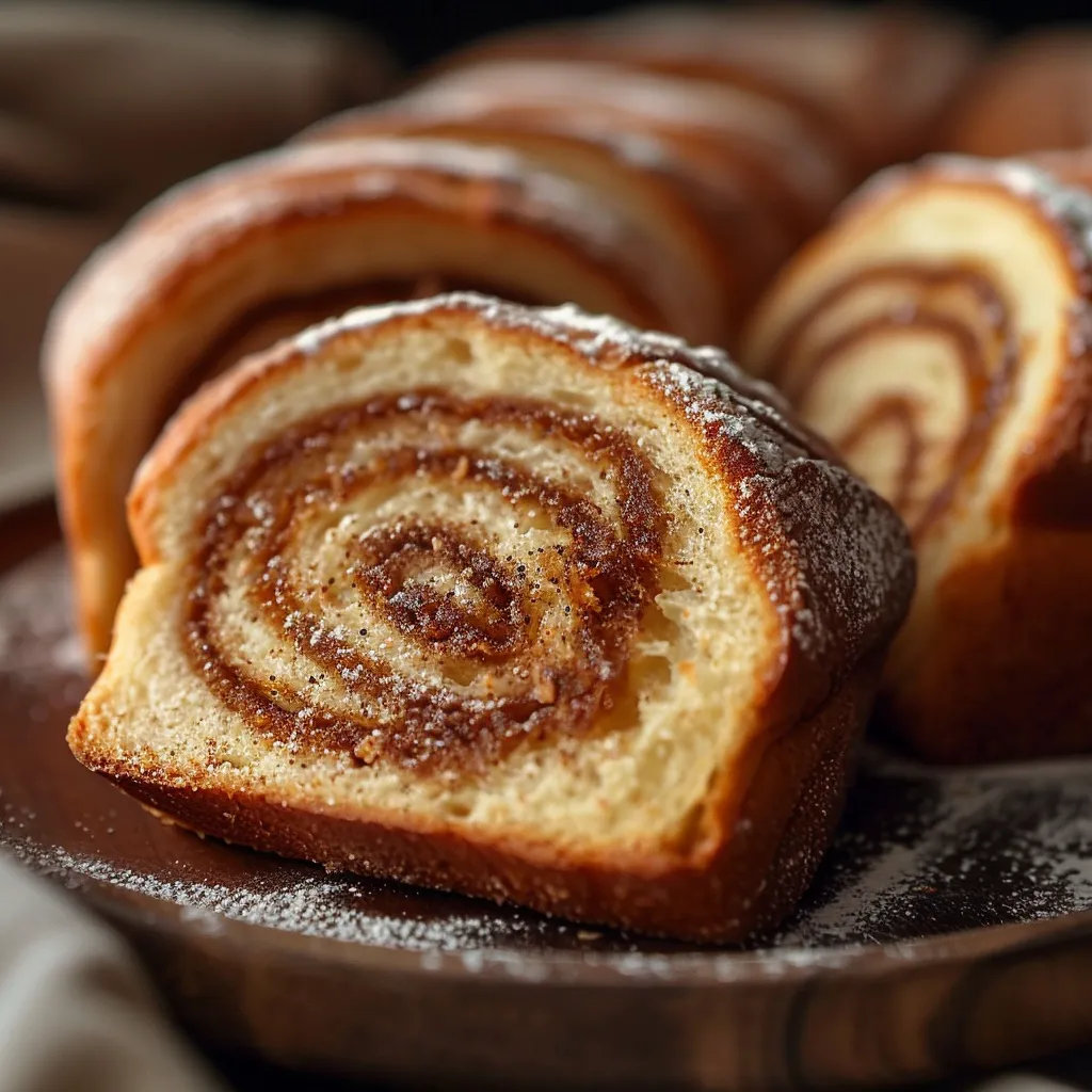 A mouthwatering plated cinnamon bread loaf.