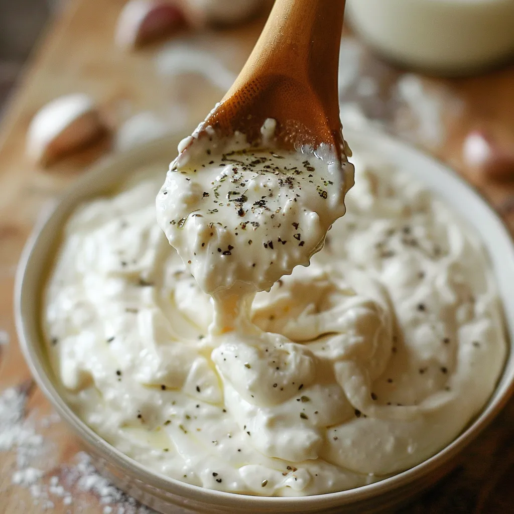 A wooden table with a bowl of cream cheese and a spoon in it.