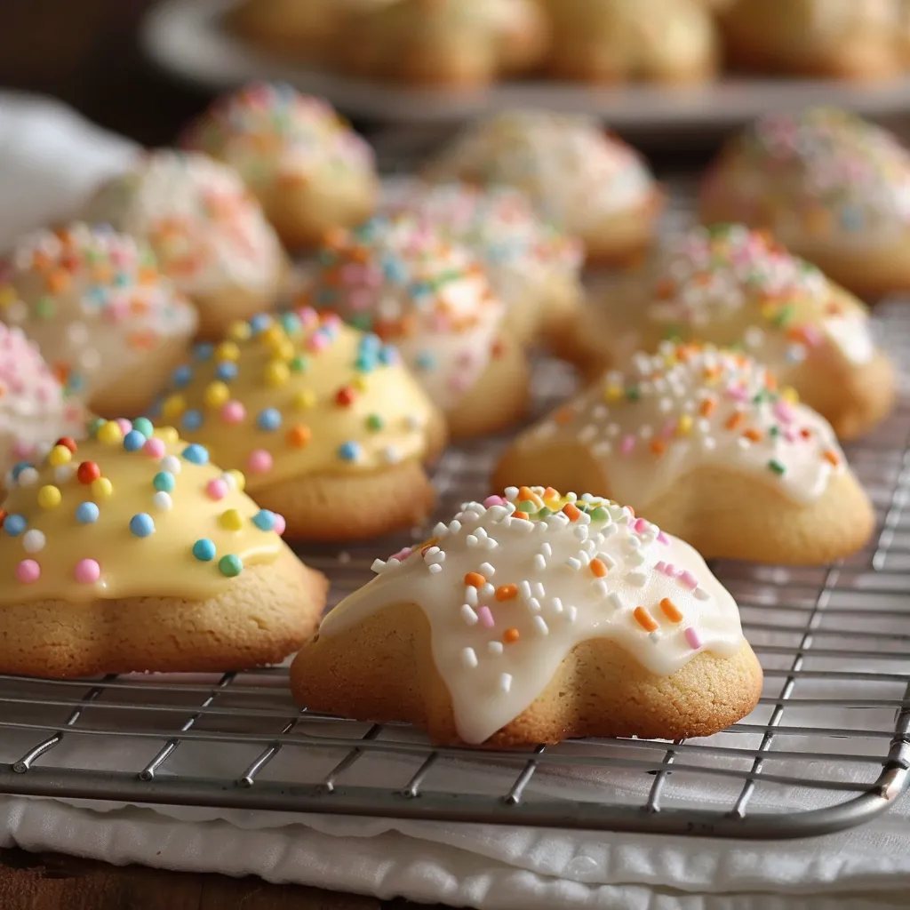 A tray of cookies with sprinkles on it.