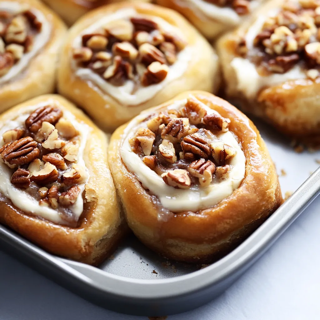 A pan of delicious pastry with pecans and cream.