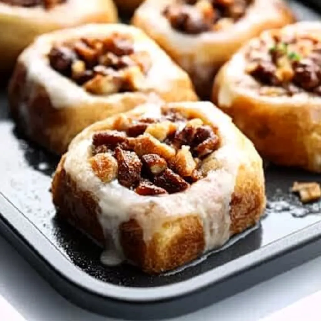 A plate of pastries with a drizzle of icing.