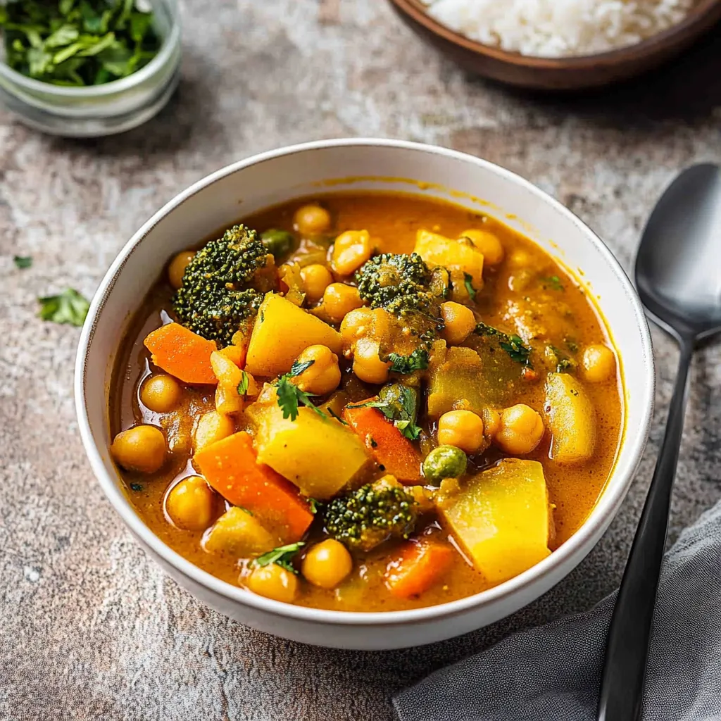 A hearty dish of curry with fresh veggies and rice.