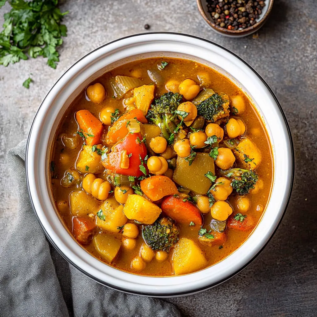 A bowl of soup with vegetables and beans.