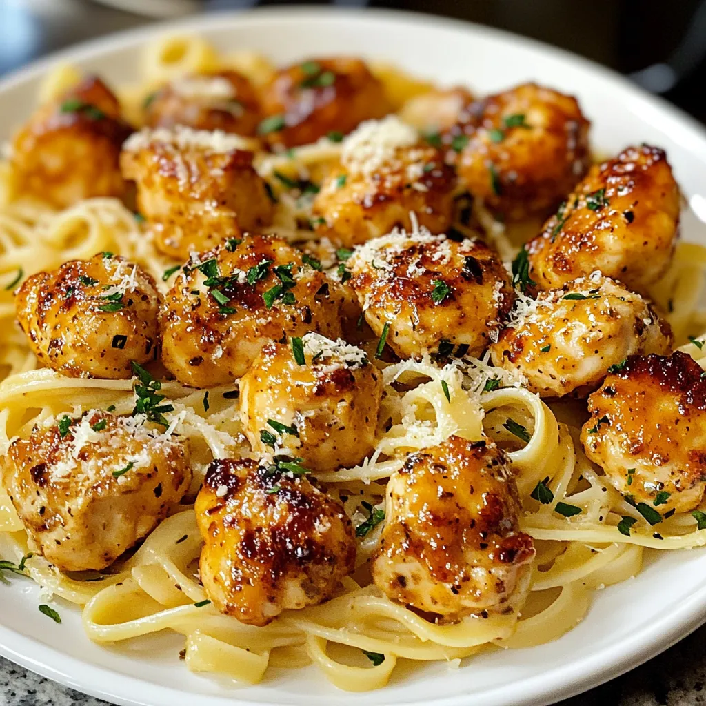 Easy Garlic Butter Chicken Bites with Creamy Parmesan Pasta