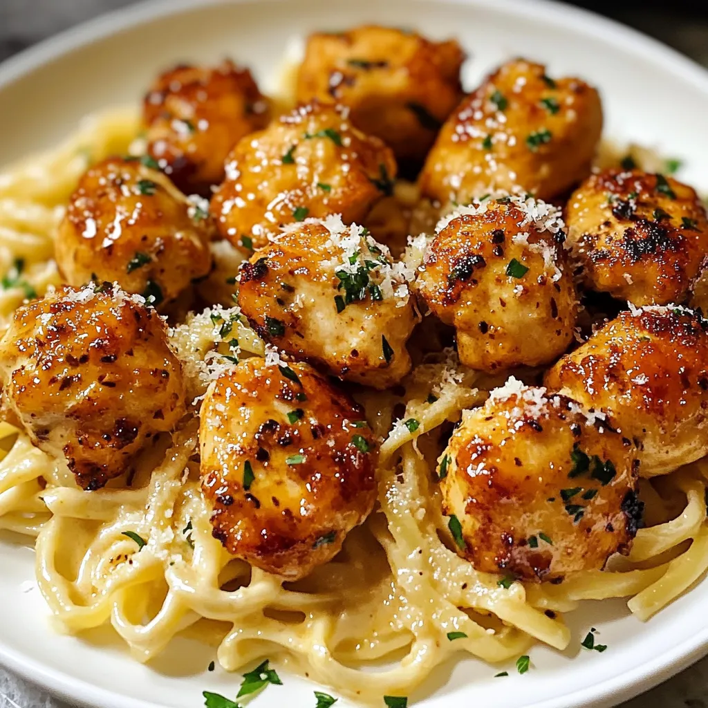 Delicious Garlic Butter Chicken Bites with Creamy Parmesan Pasta