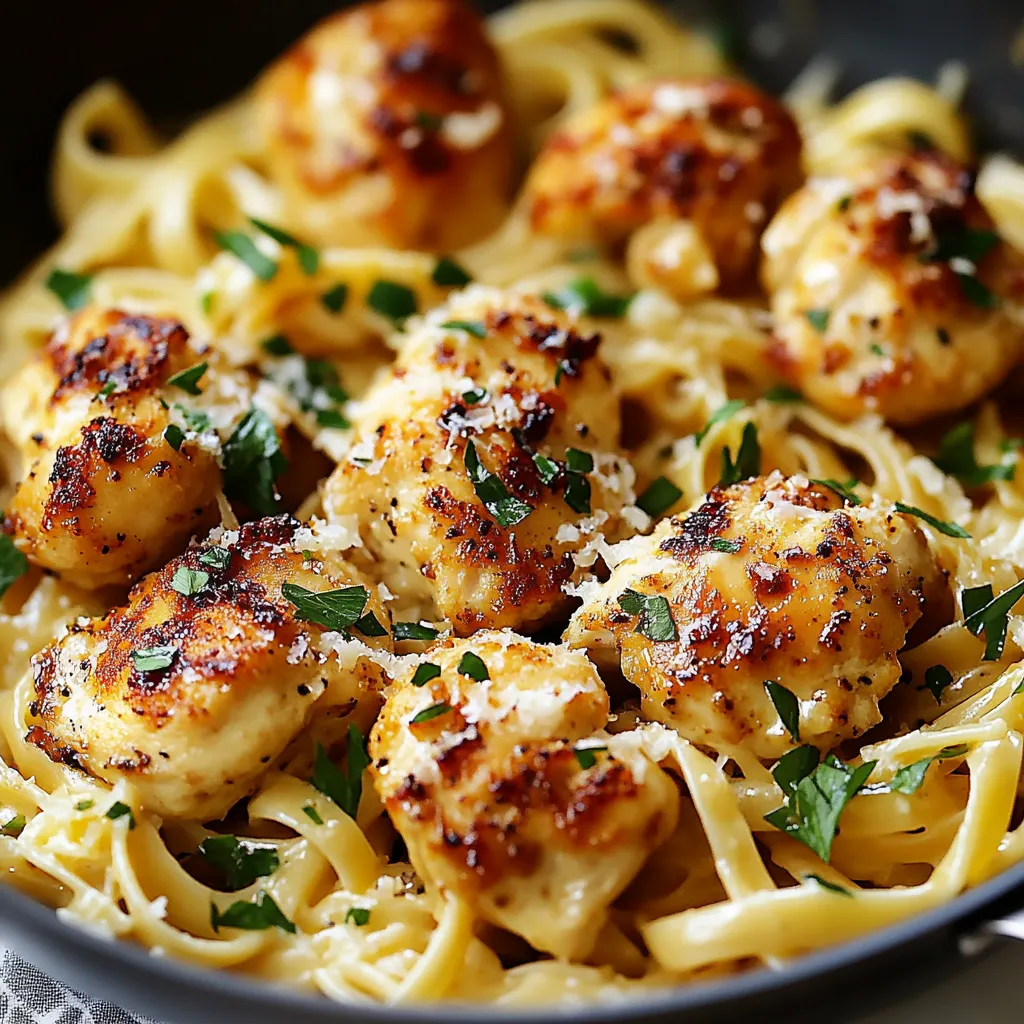 Garlic Butter Chicken Bites with Creamy Parmesan Pasta