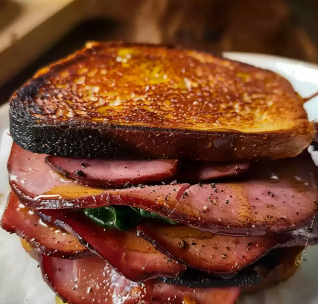 A sandwich with meat and cheese on a plate.