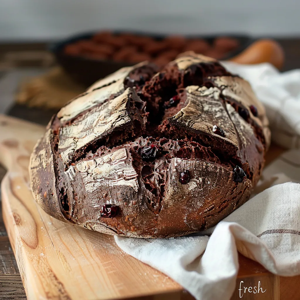 A loaf of bread with a slice cut out, sitting on a wooden cutting board.