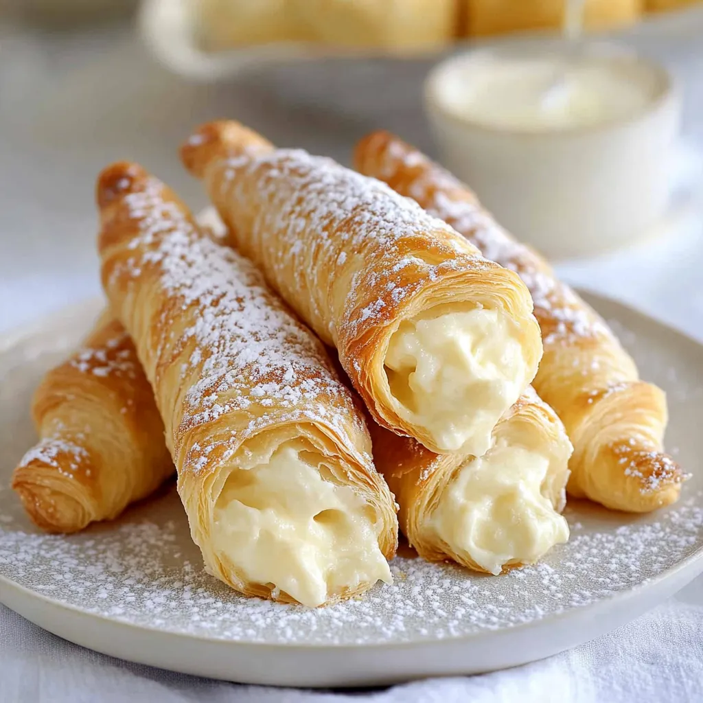 Three beautifully powdered pastries on a plate.