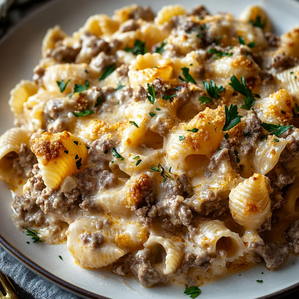 Delicious Rich and Comforting Creamy Beef Shells Casserole