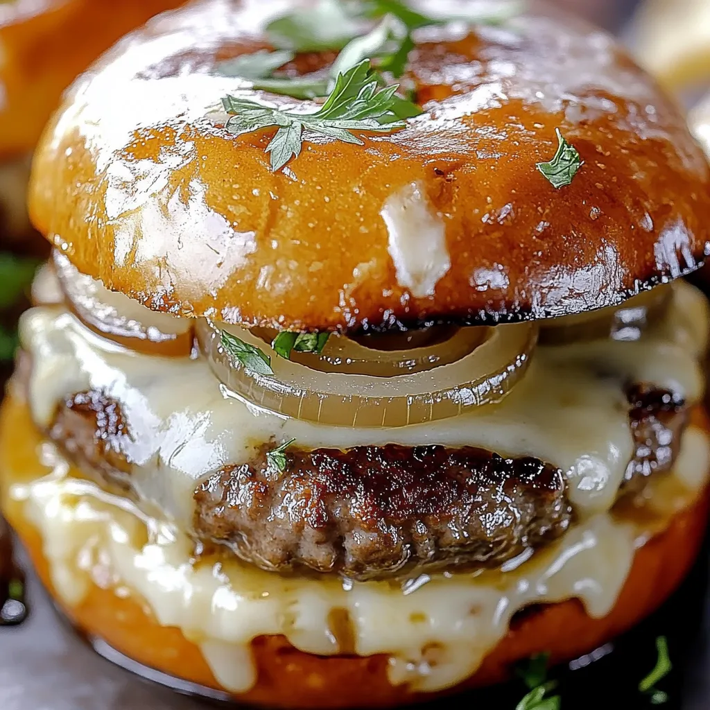 A burger with onions and cheese.