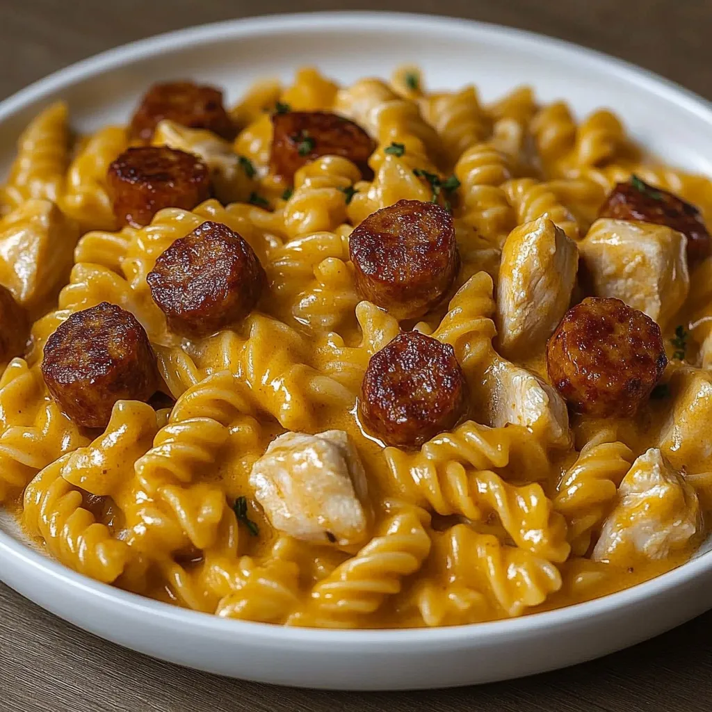 One-Pot Smoky Cheddar Ranch Chicken & Beef Sausage Pasta