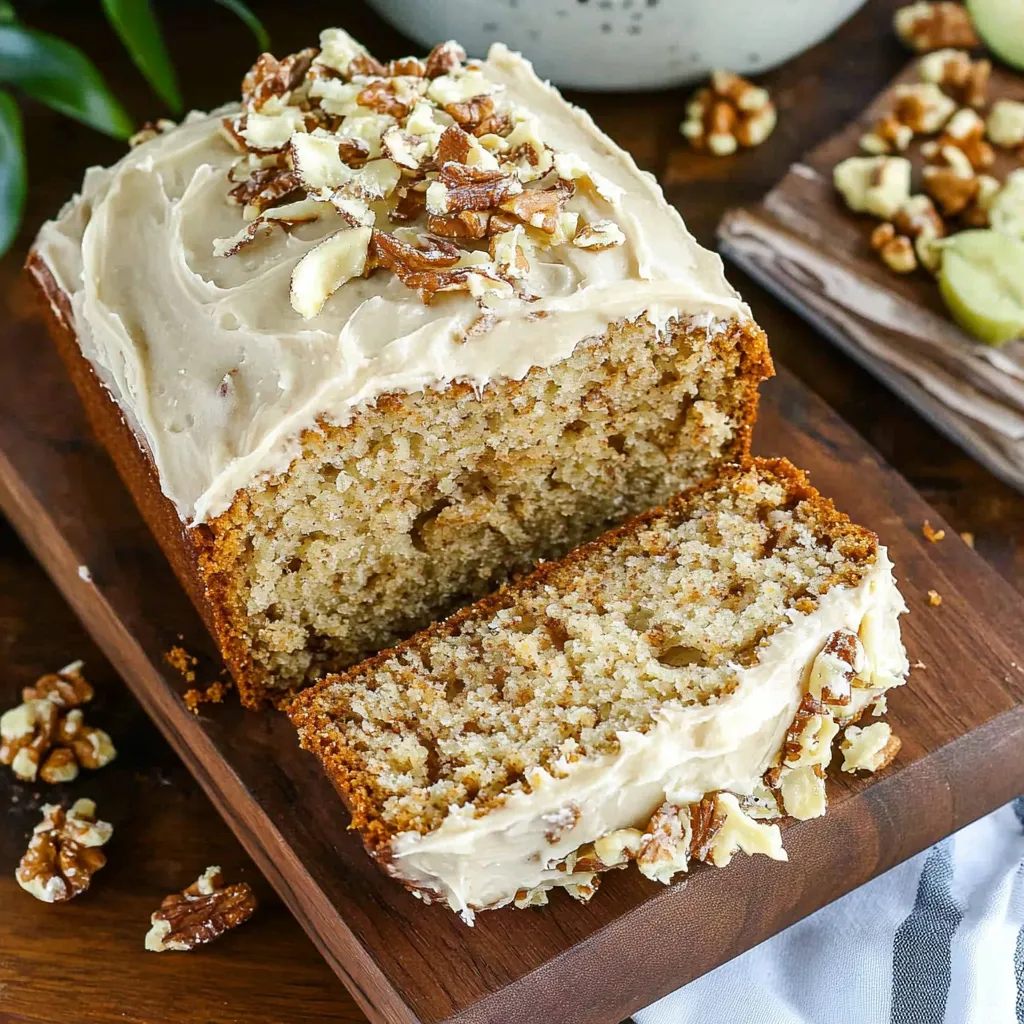 A slice of cake with walnuts on top.