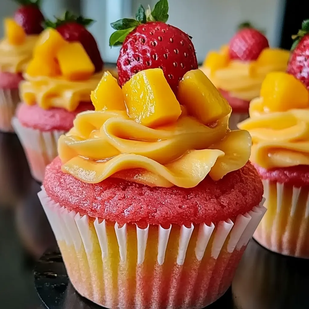 A cupcake with a strawberry on top.