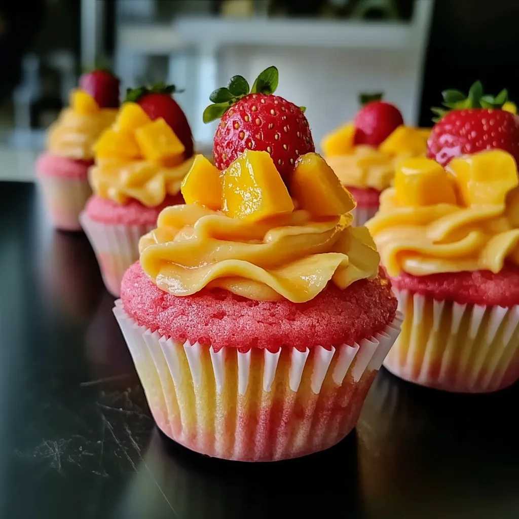 A cupcake with a strawberry on top.