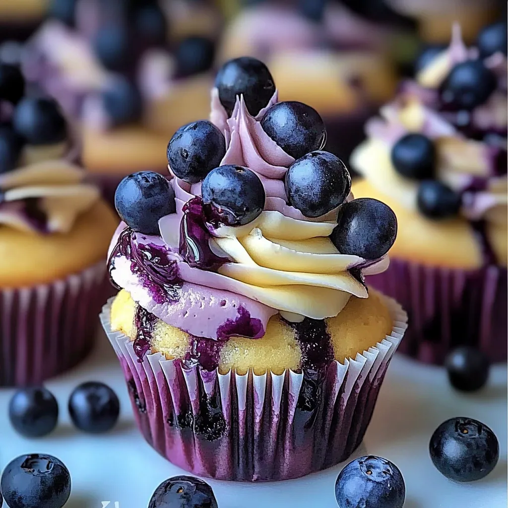 A cupcake with blueberries on top.