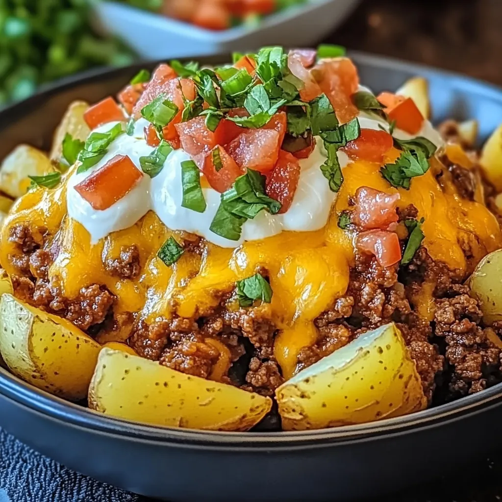 A bowl of food with a white sauce on top.