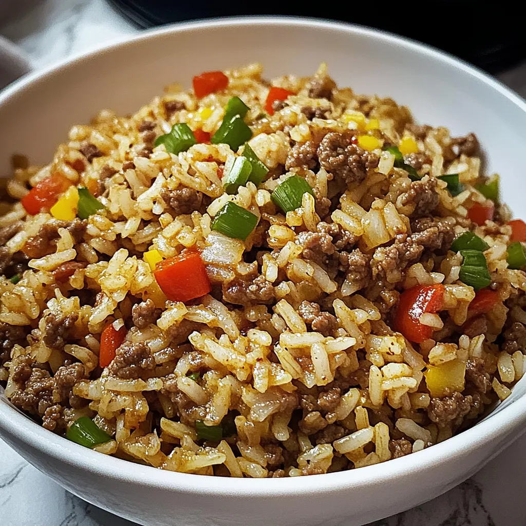 A bowl of rice with meat and vegetables.