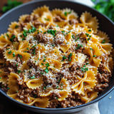 Cheesy Beef and Bowtie Pasta in Garlic Butter