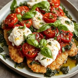 Italian Basil Chicken Cutlets with Tomato and Burrata Topping