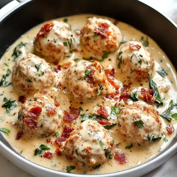 Baked Chicken Ricotta Meatballs with Spinach Alfredo Sauce