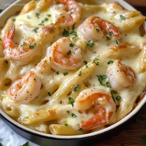 Garlicky Shrimp Alfredo Bake