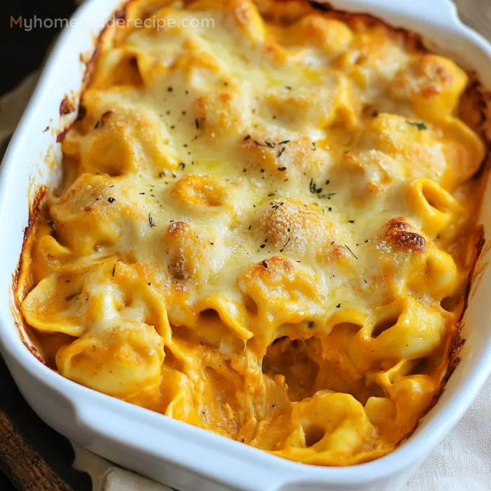 Spicy Three Cheese Pumpkin Tortellini Bake